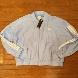 Adidas Glow blue ESSENTIALS 3-STRIPES LIFESTYLE WOVEN BOMBER JACKET size XL nwt!